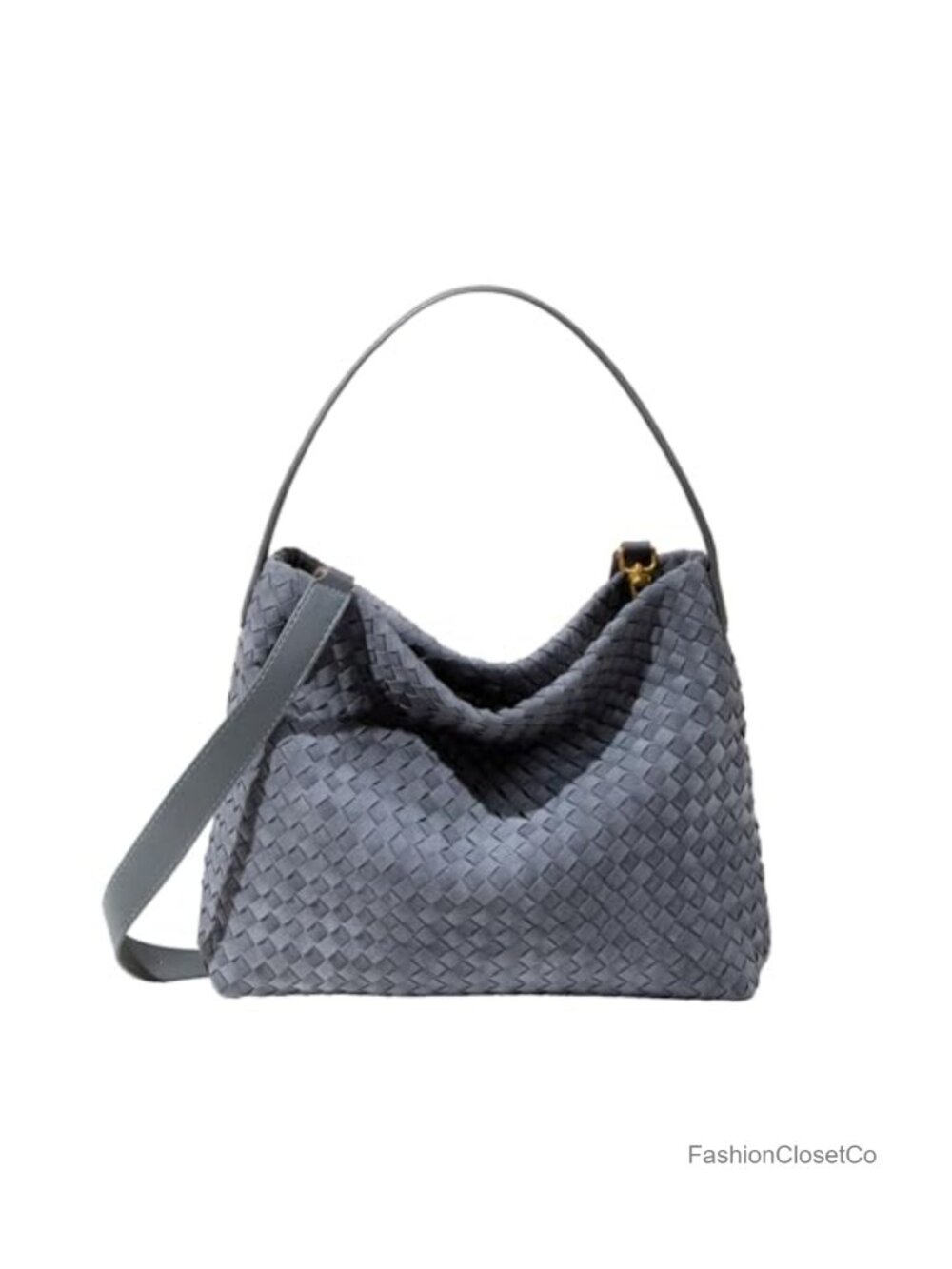 Faux Suede Woven Tote Bag Women Hobo Shoulder Purse Roomy Vegan Handbag - Picture 1 of 6